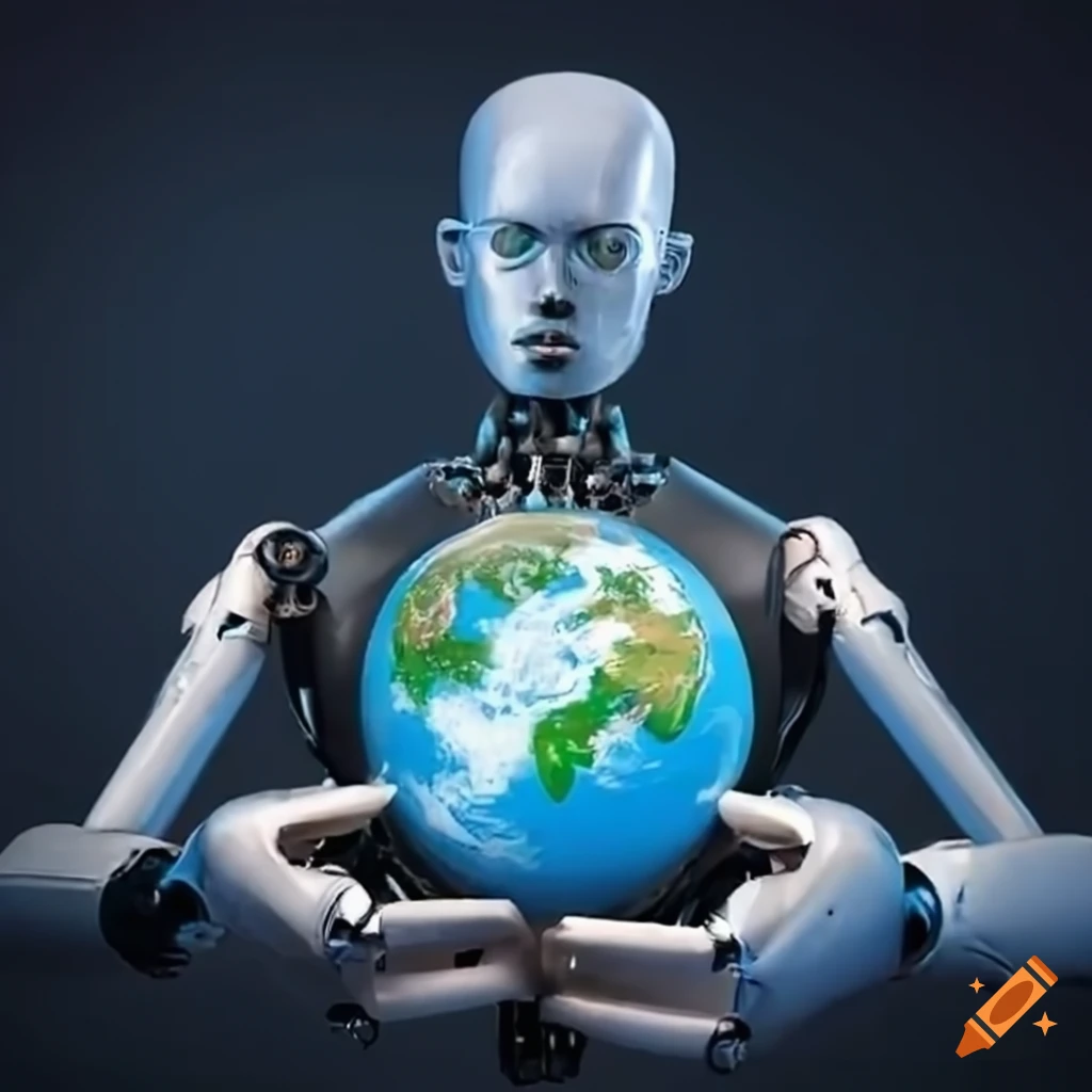 Humanlike robot holding the earth on Craiyon