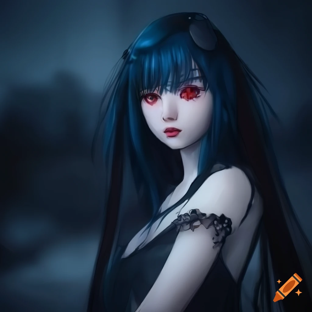Portrait Of A Beautiful Anime Girl With Blue Hair And Red Eyes On Craiyon 