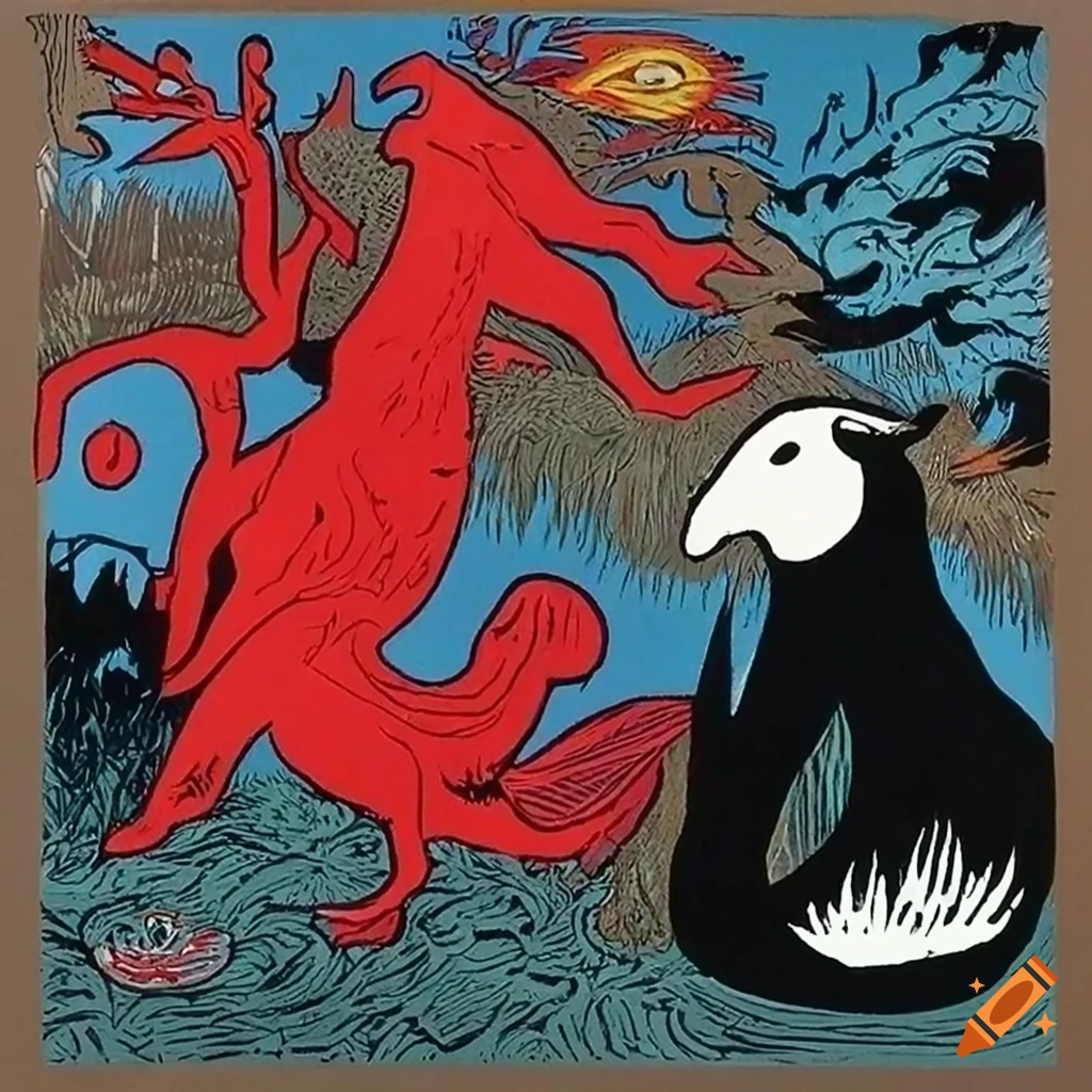 serigraph artwork combining Native Salish and Russian fairytale motifs