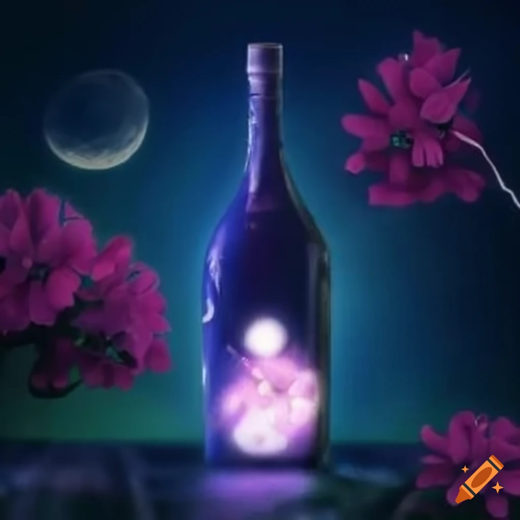 botella de champgane a la luz de la luna