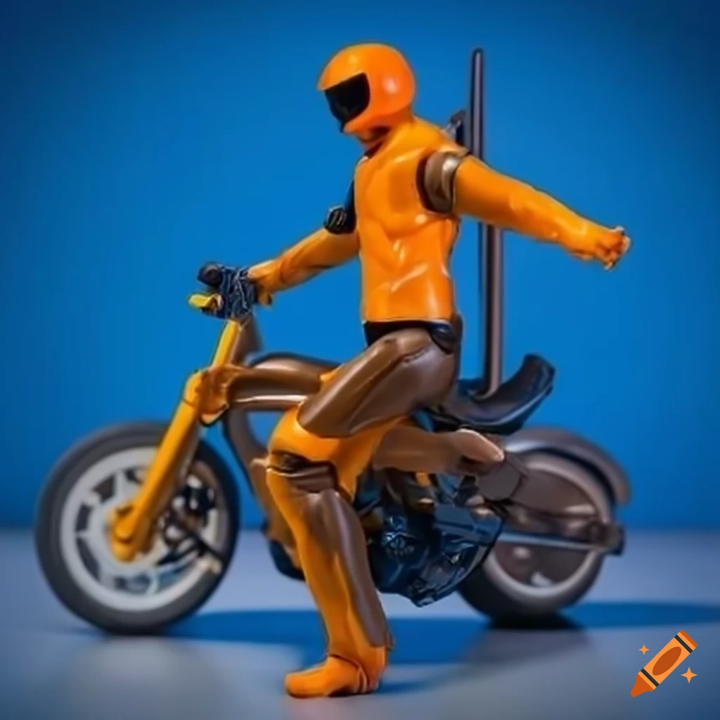action figure of a biker in orange suit