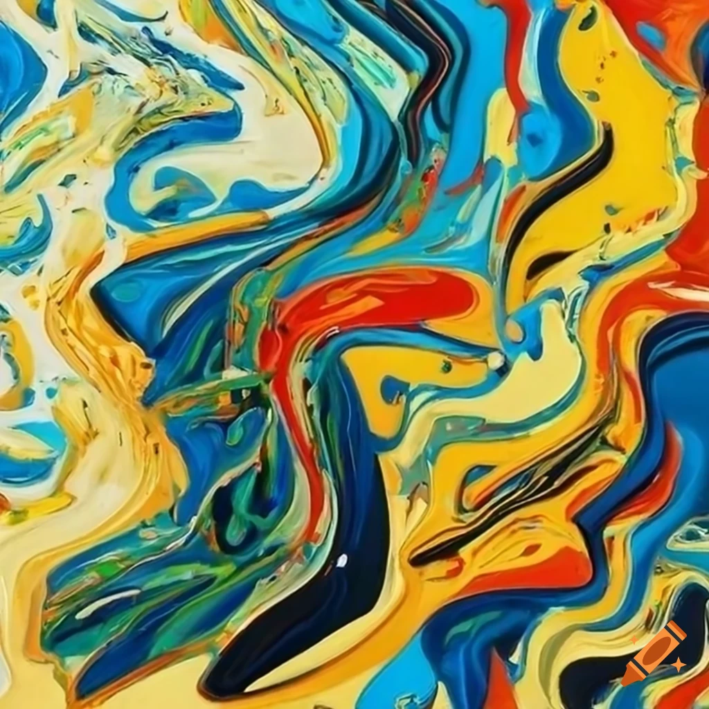 Chaotic oil painting with splattered colors and twisting lines
