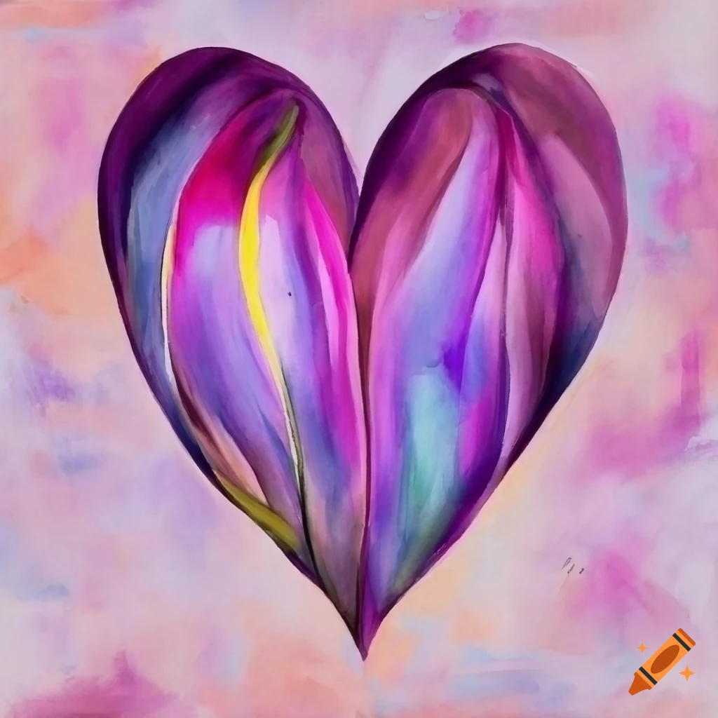 abstract watercolor painting of purple tulips on a heart