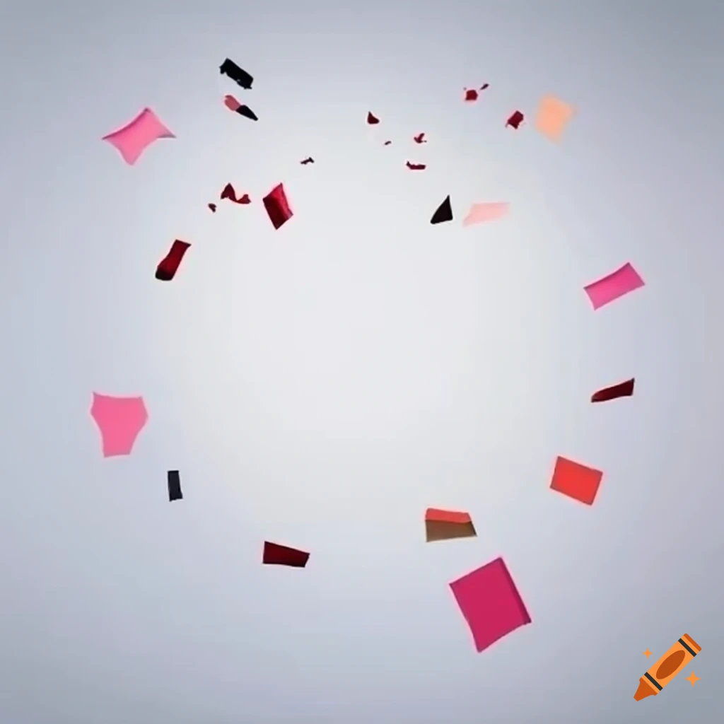 papers floating down in a white scene