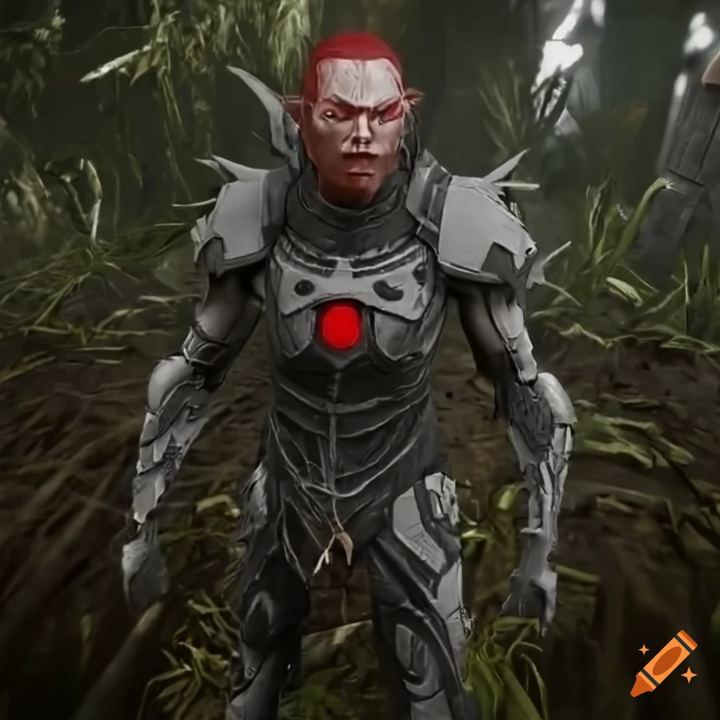 Sci-fi dark soldier elf in black armor with a weapon on Craiyon