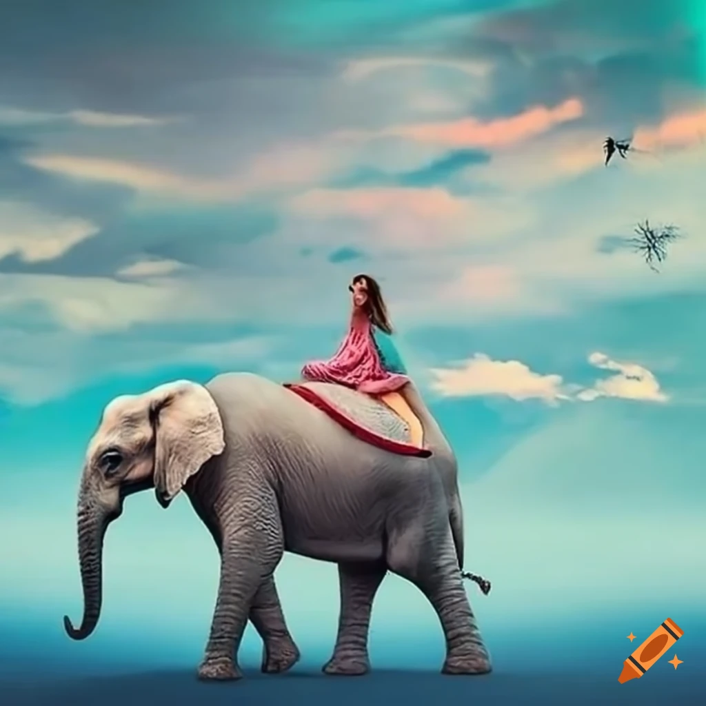 Girl Riding A White Elephant In A Magical World On Craiyon