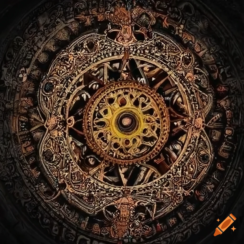 mechanical clockwork and sacred geometry fusion artwork