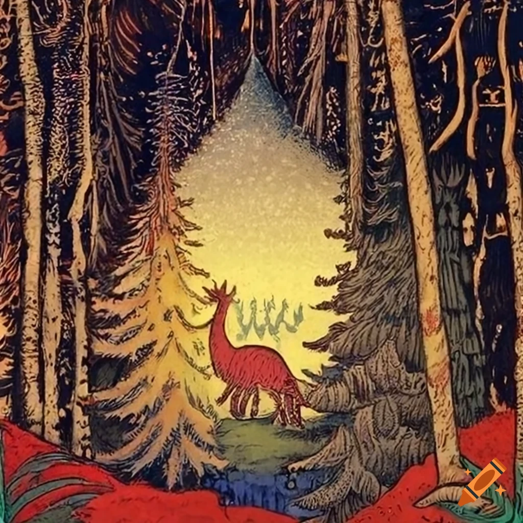 festive illustration combining Native Salish and Russian fairytale motifs