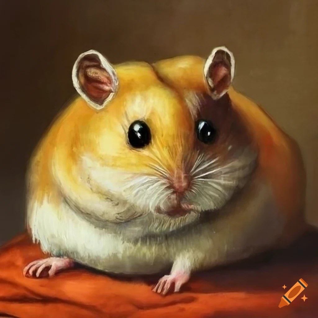 colorful oil painting of a hamster on a velvet pillow