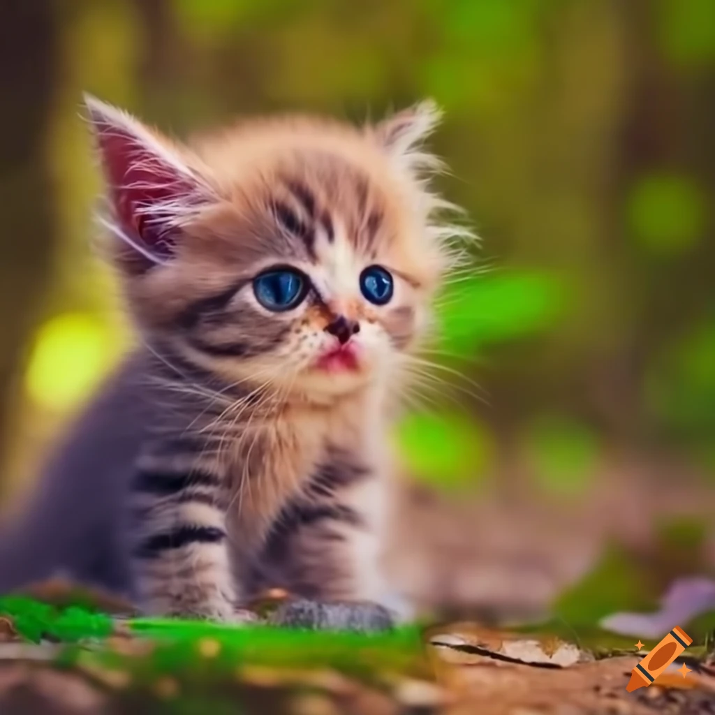 fluffy kitten in the forest