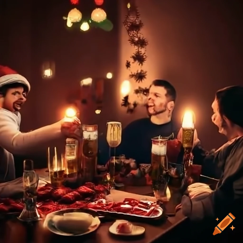 friends celebrating Christmas with beer