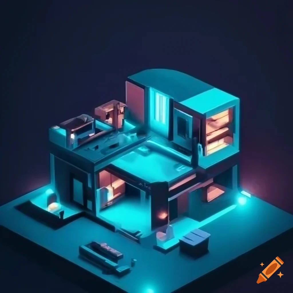 Hyper-realistic isometric view of a futuristic home on Craiyon