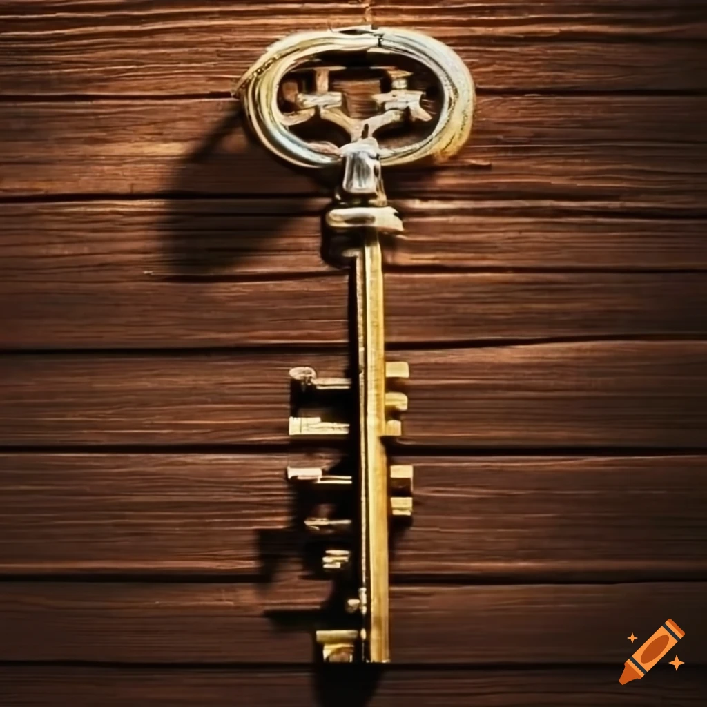 key on a rustic wooden background