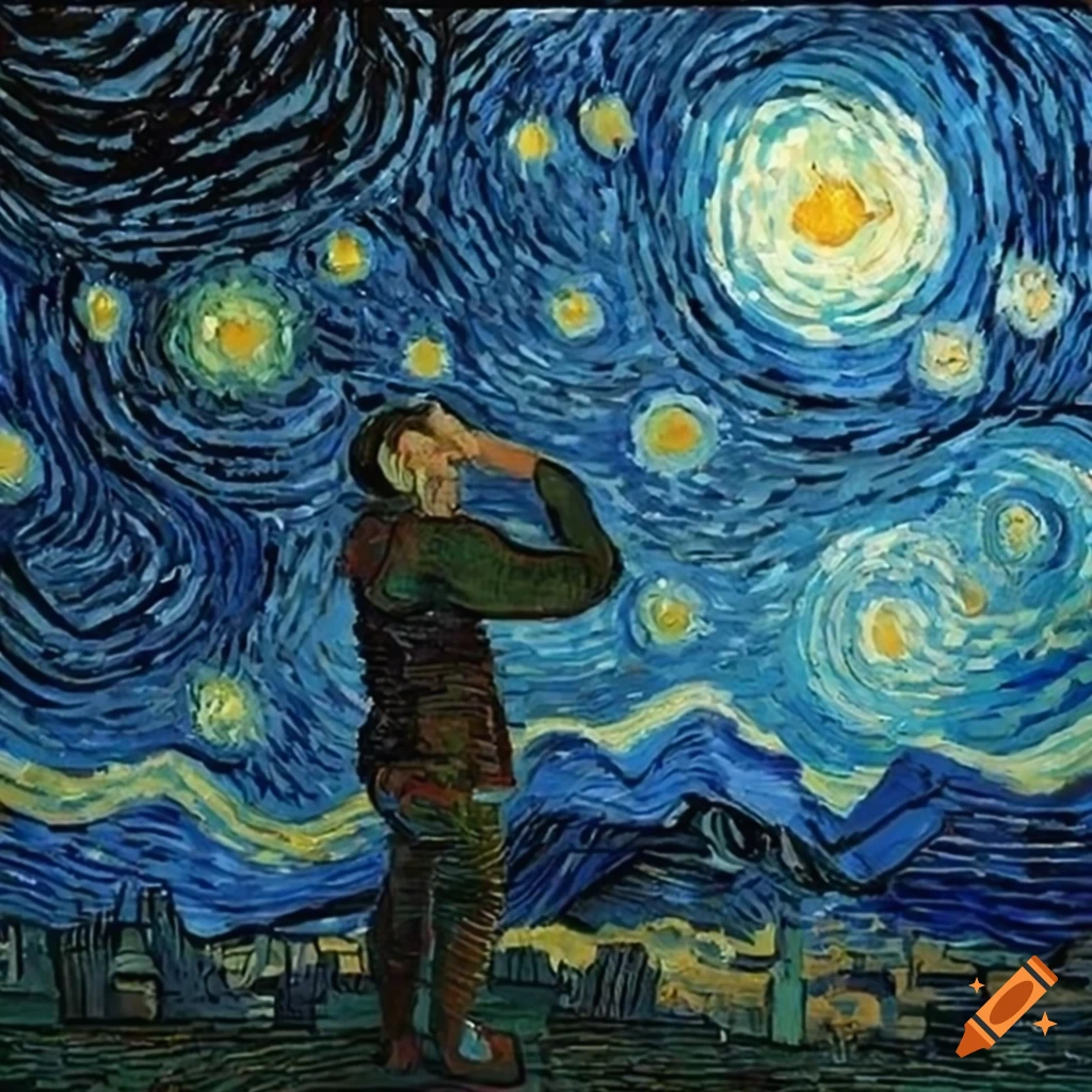 artistic painting of a young man gazing at the stars