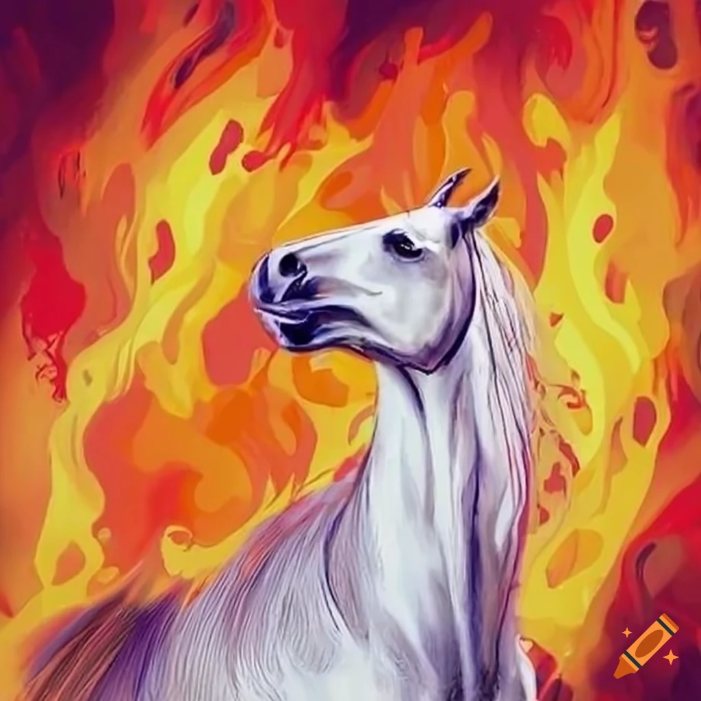Flaming White Horse With An Upward Gaze flaming-white-horse-with-an-upward-gaze