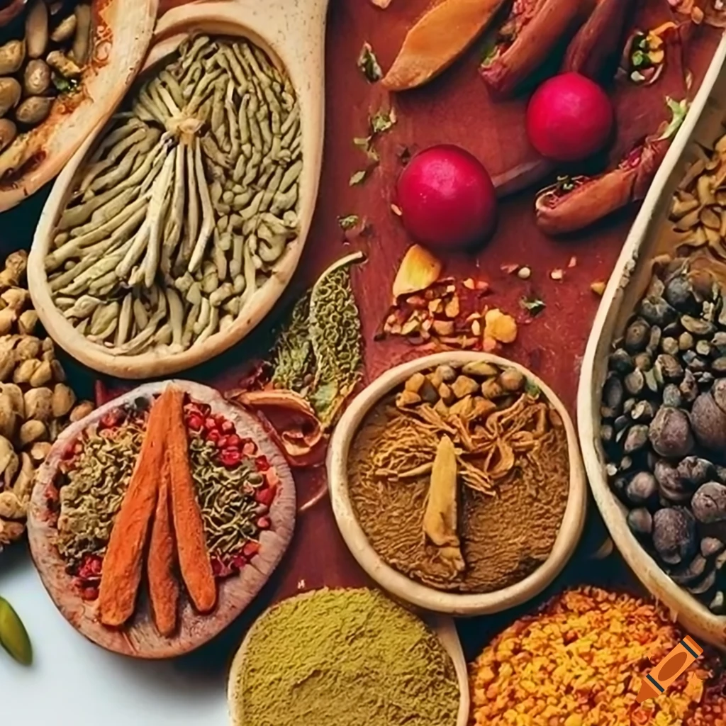 Traditional indian spices and foods for sale on Craiyon