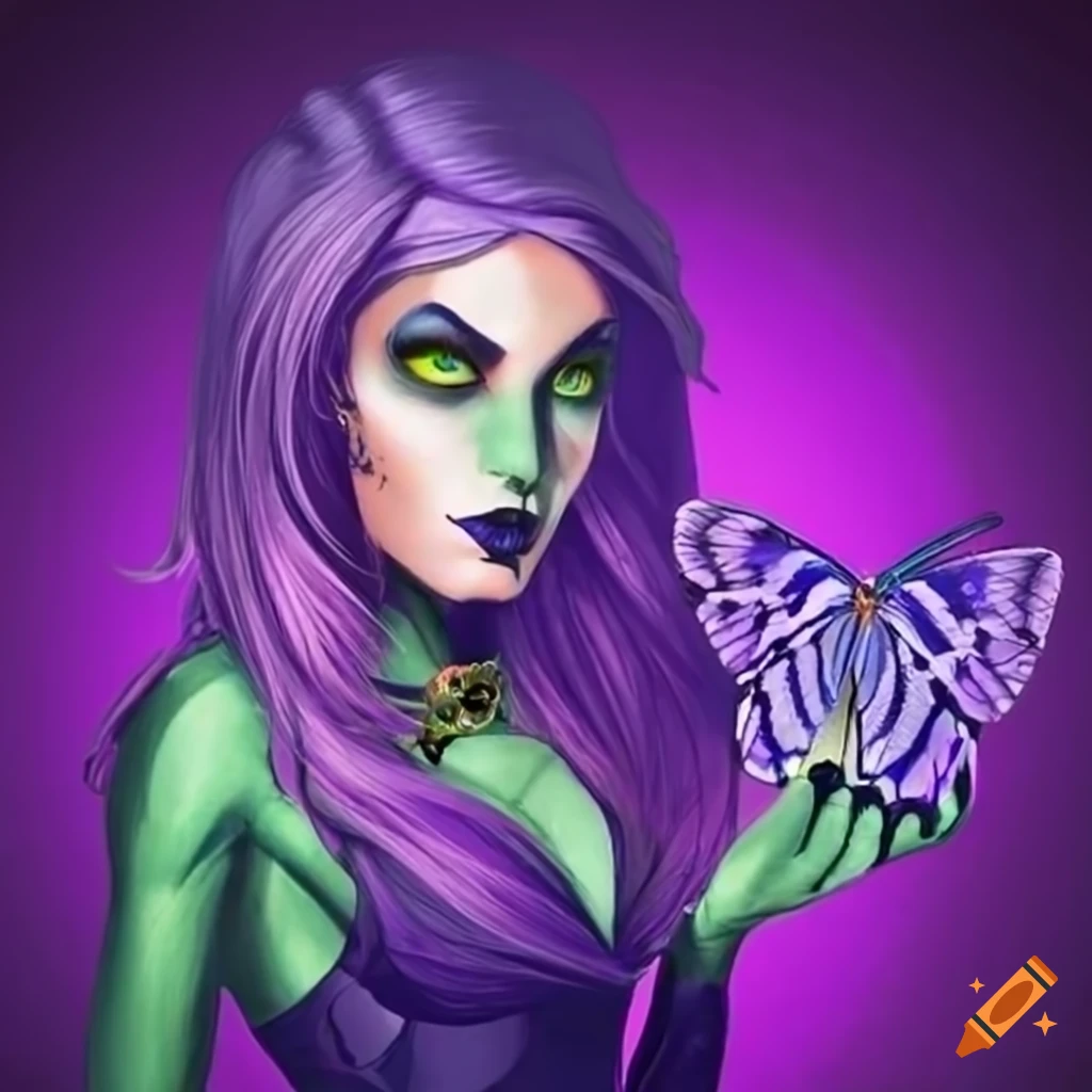 villainous female holding a butterfly