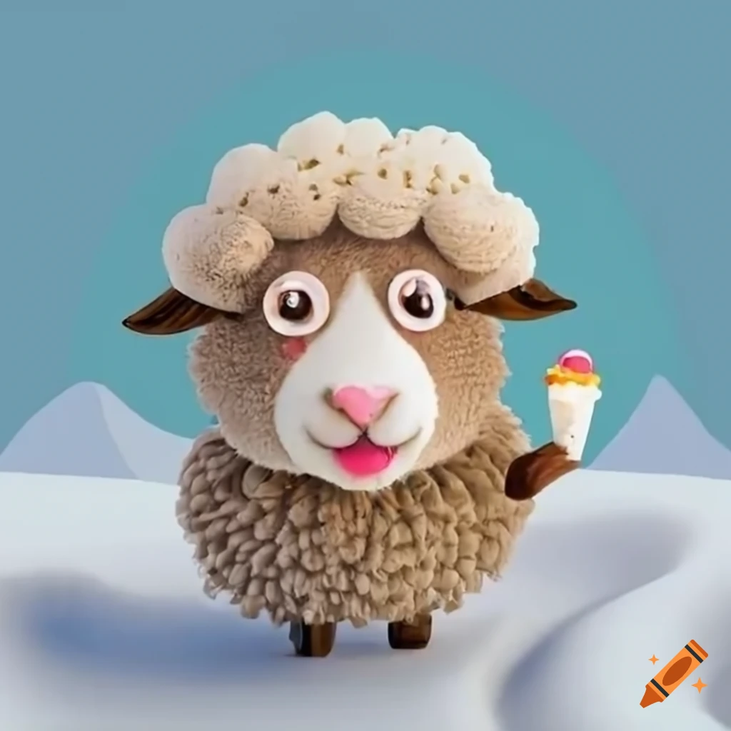 Sheep eating ice cream in snowy landscape on Craiyon