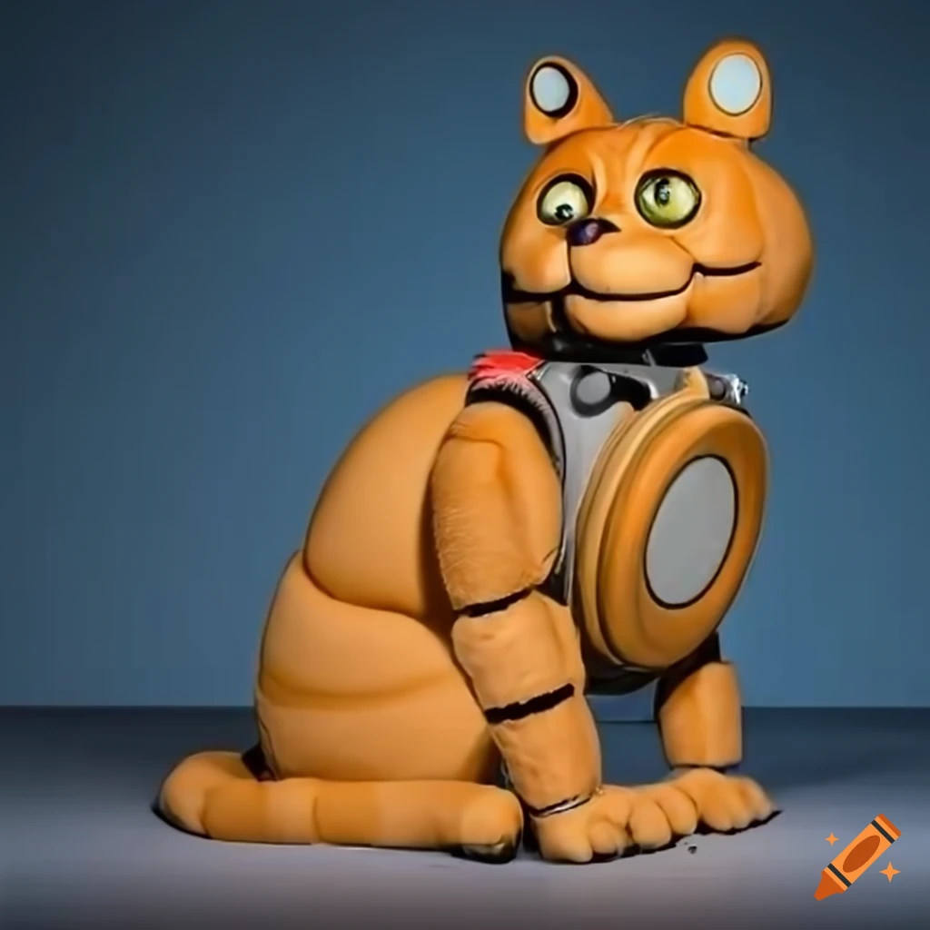 Orange animatronic cat with speakers