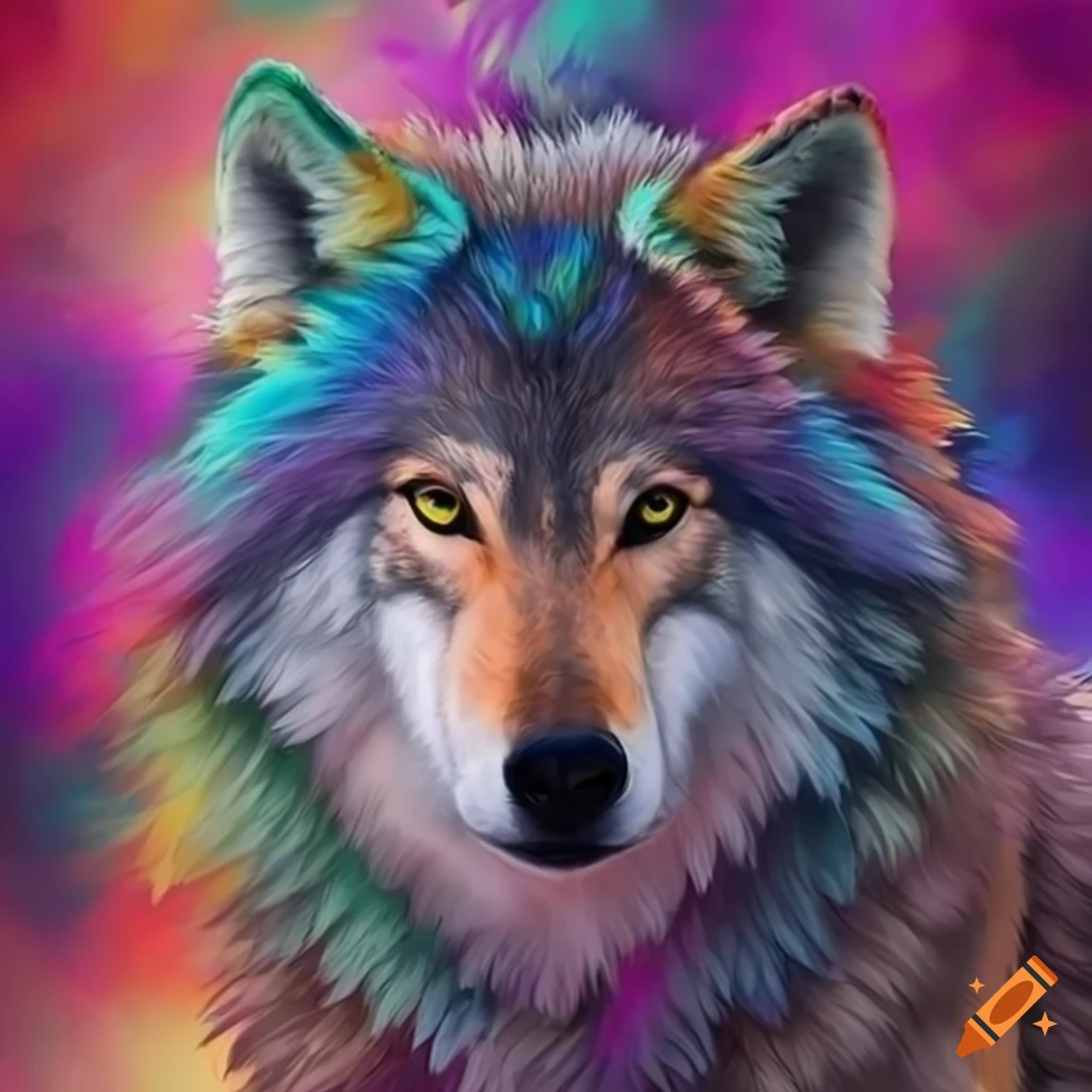 Vibrant fantasy artwork of a majestic wolf