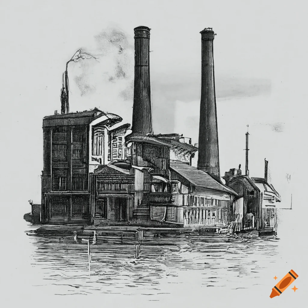 Premium Photo | A sketch of a factory with smoke coming out of the stacks  ink black and white drawing
