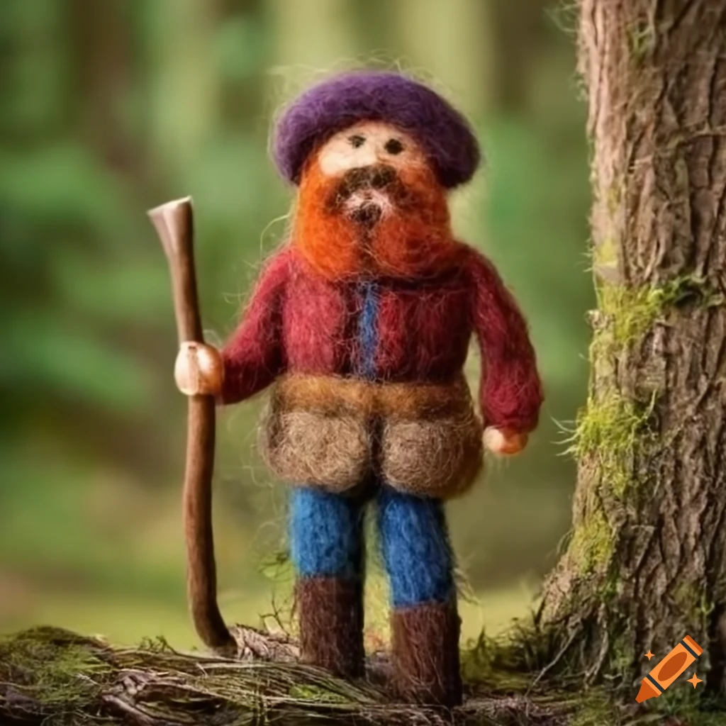 felted wool lumberjack and forest scene