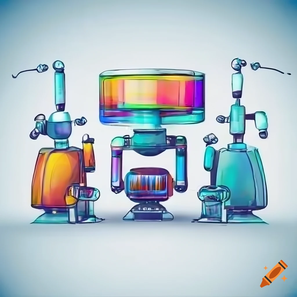 Robots testing software in a lab on Craiyon