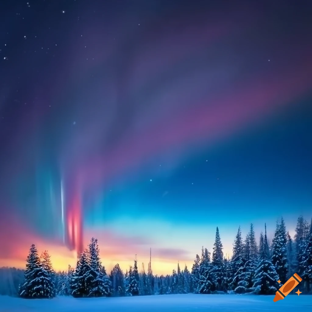 beautiful winter landscape with glowing lights