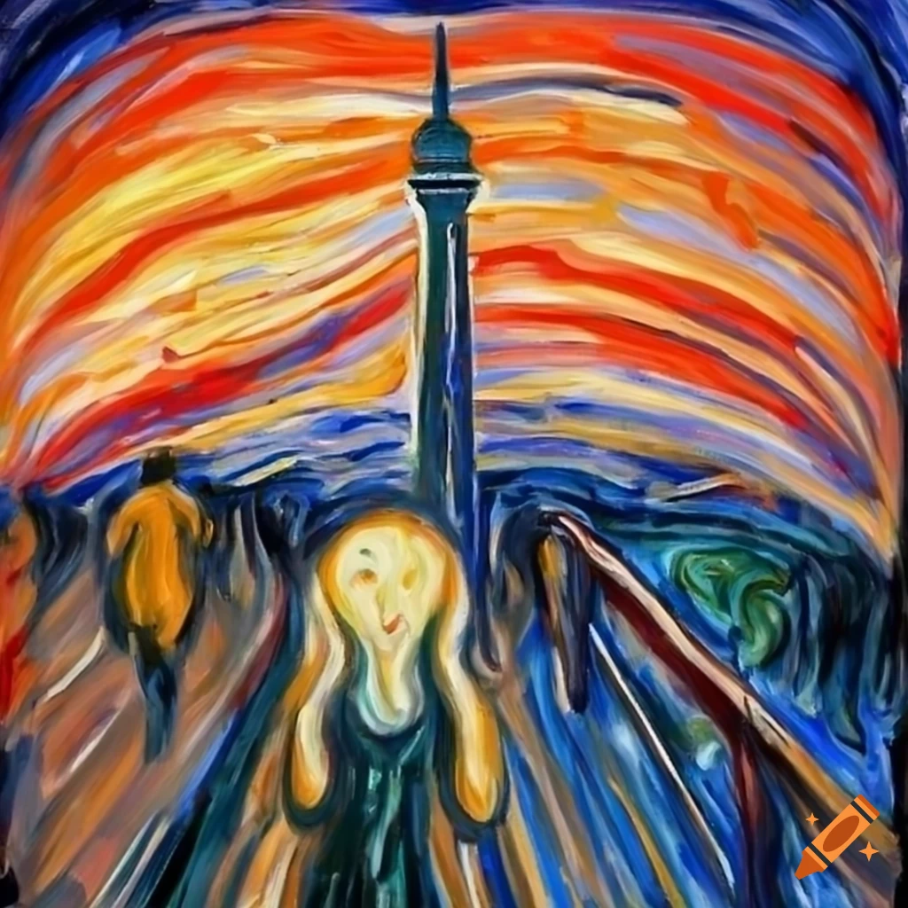 Painting inspired by munch featuring cn tower