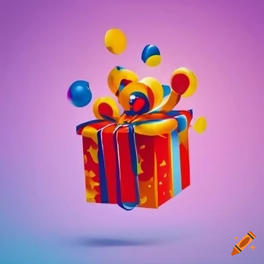Humorous logo with exploding gift box