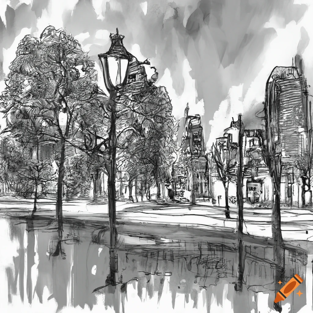 closeup sketch of a city park