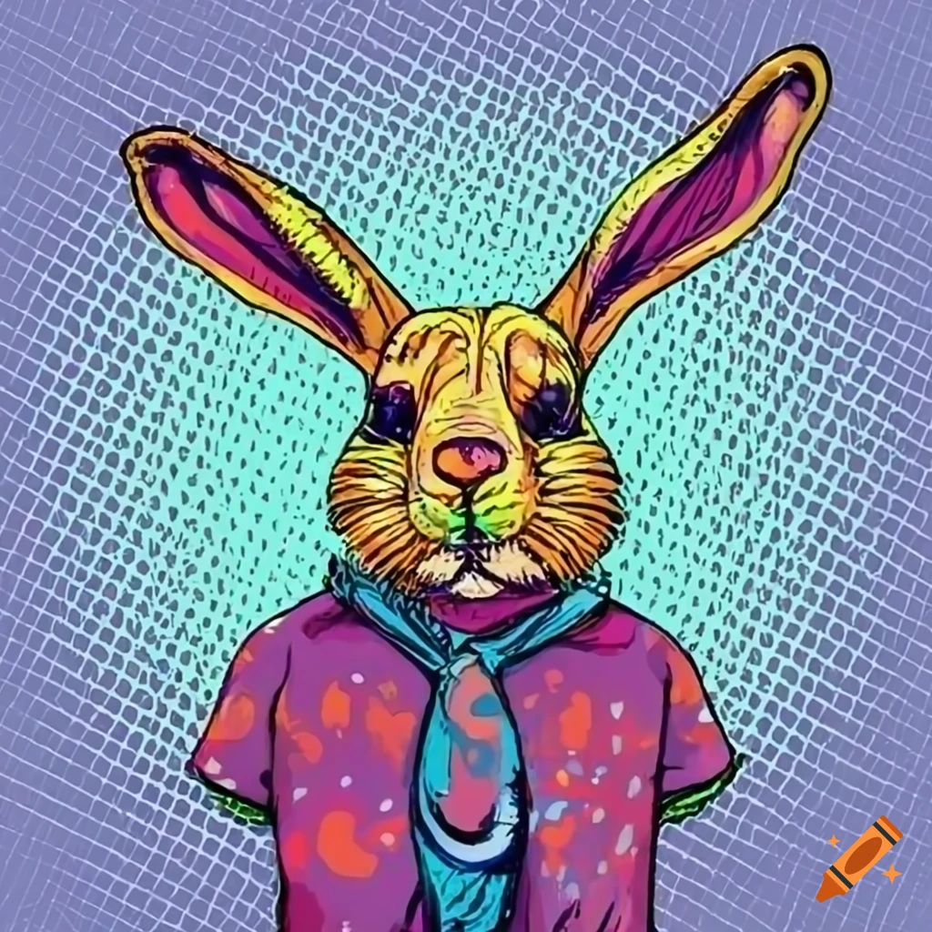 pop art illustration of a rabbit wearing a shirt