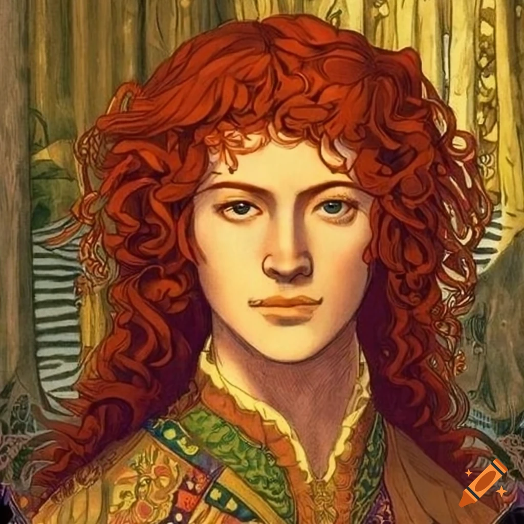 Illustration of prince ivan with red hair and deep brown eyes