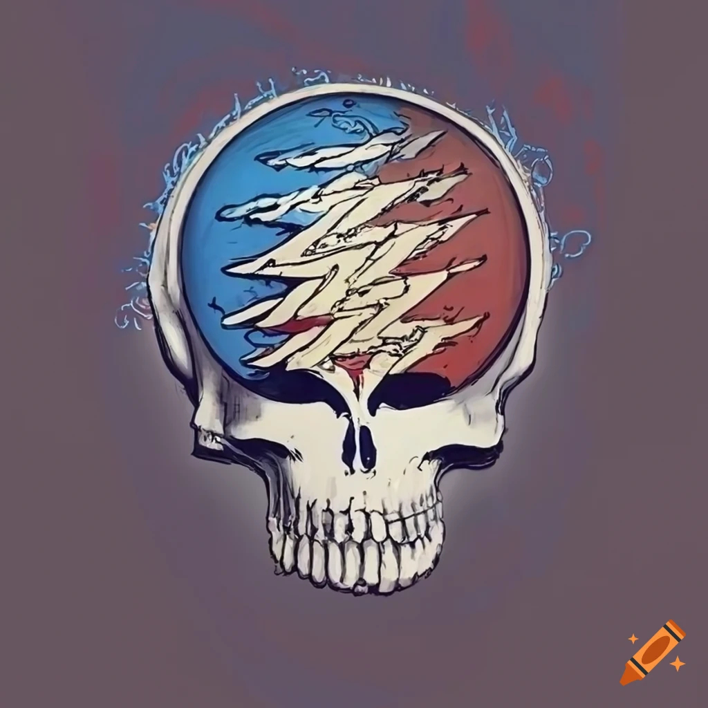 Detailed grateful dead logo in red, white, and blue on Craiyon
