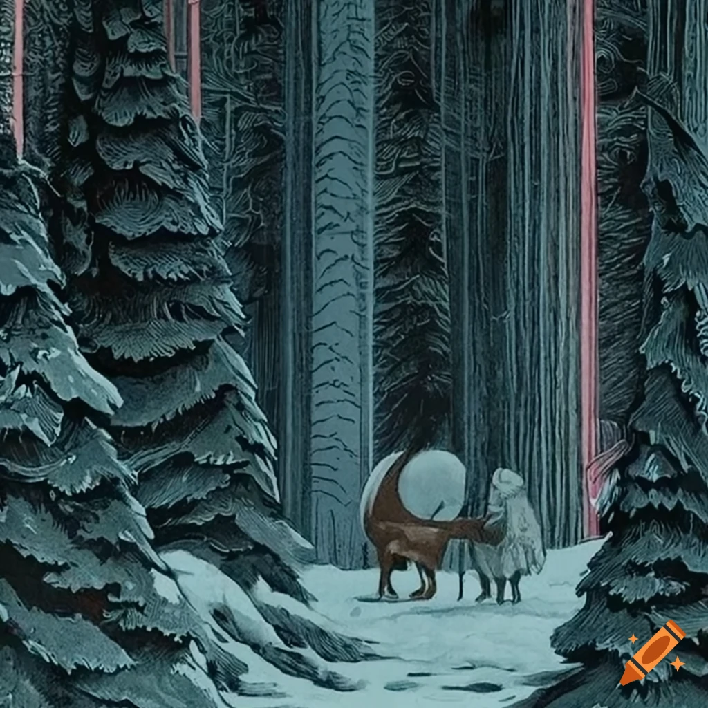 festive illustration combining Native Salish and Russian fairytale motifs