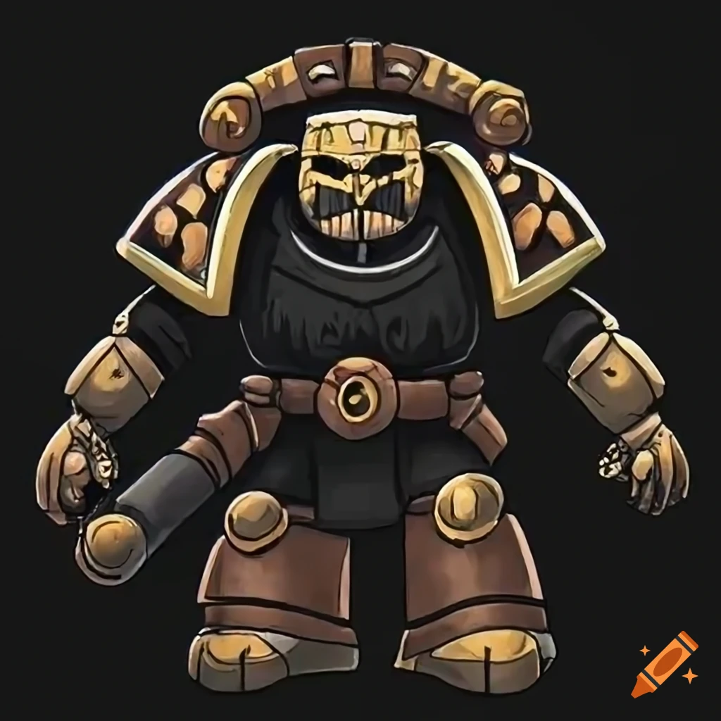 Cuphead wearing power armor inspired by Warhammer 40000