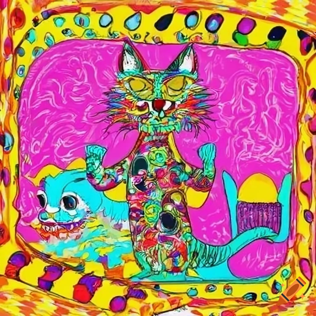 Cartoon cat in lisa frank's art style