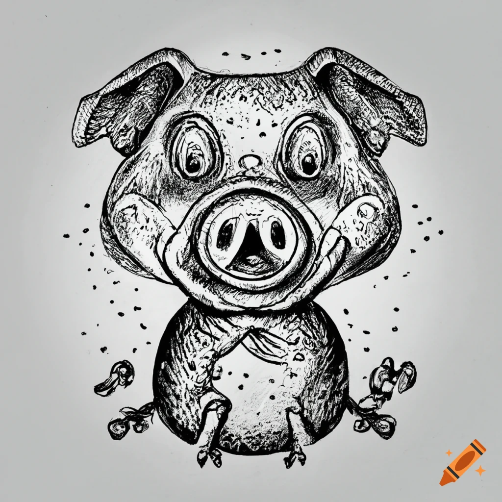sketch of a pig and frog