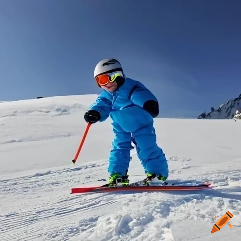 Baby skiing down a sunny alpine slope on Craiyon