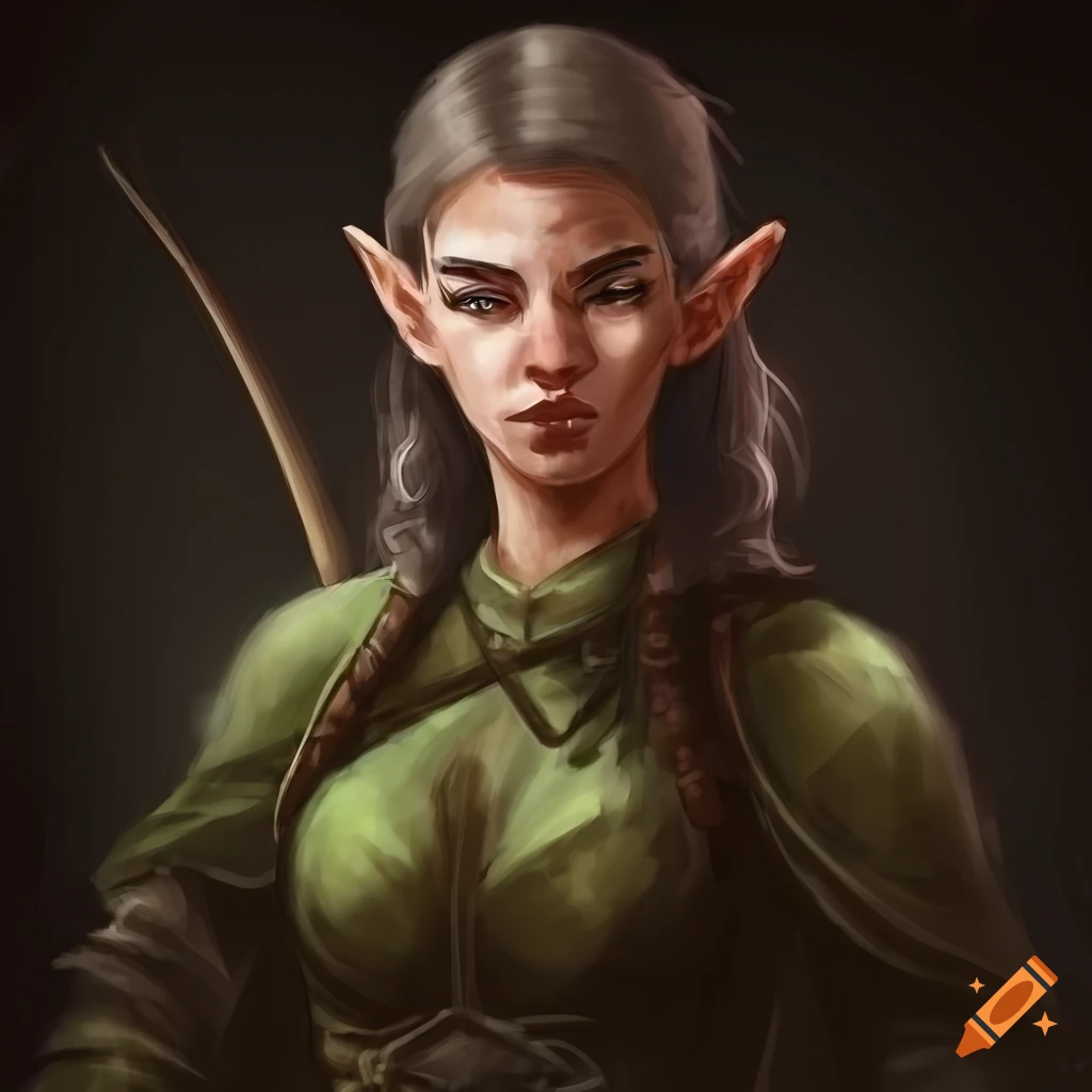 Portrait of a female elf ranger with a moon motif on Craiyon
