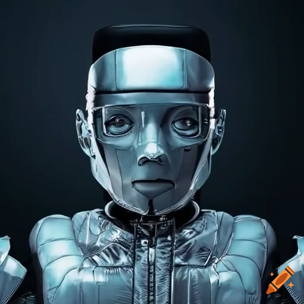 Stylish humanoid robot wearing a puffer jacket on Craiyon