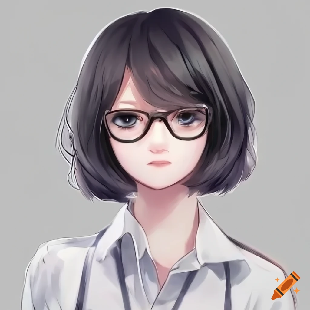 Cute anime girl with glasses and black hair