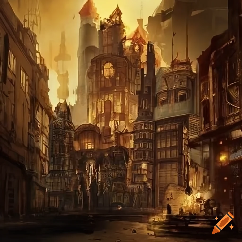 steampunk cityscape artwork