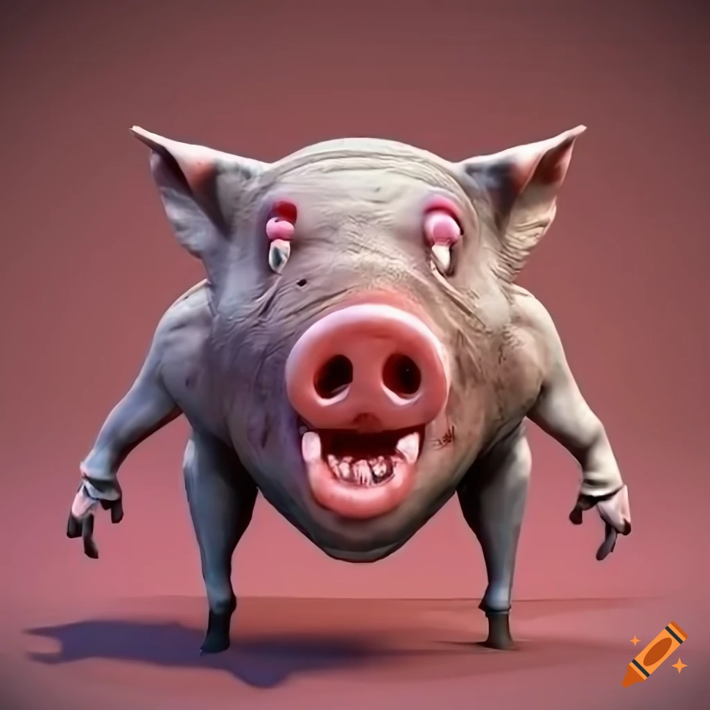 3d Model Of A Scared Pig In A Robber Costume Jumping On Craiyon