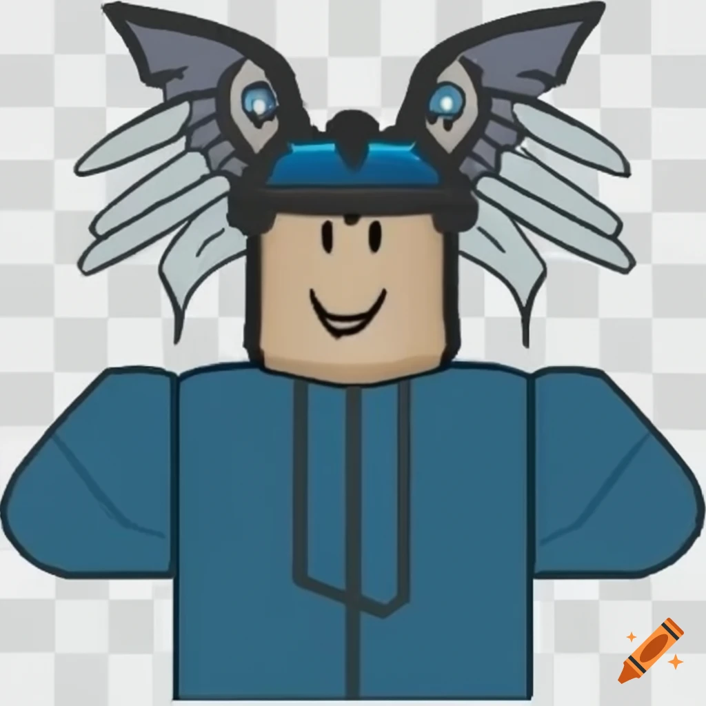 Cartoon image of a male roblox character with a blue valkyrie helm
