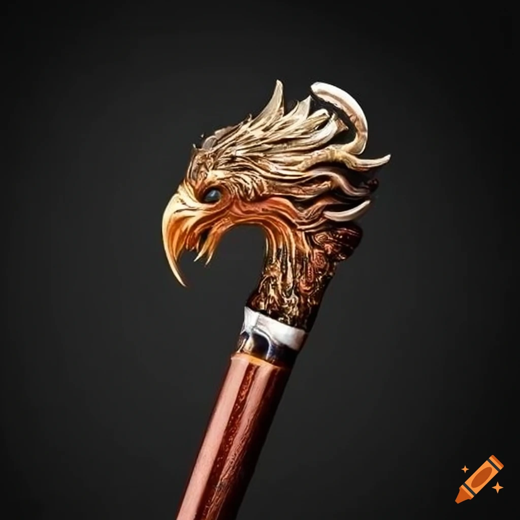 elegant cane with Phoenix head handle and top hat