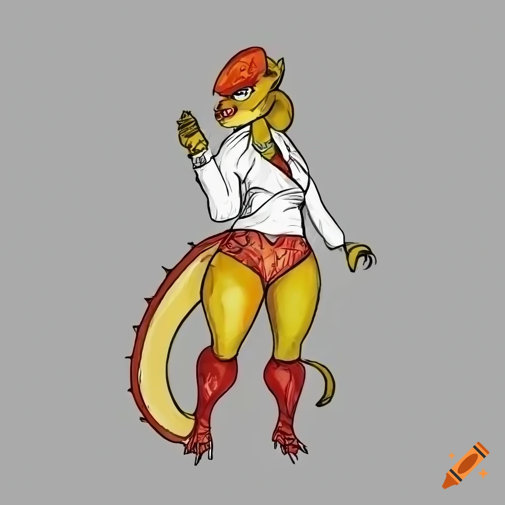digital drawing of a short and chubby anthro lizard woman