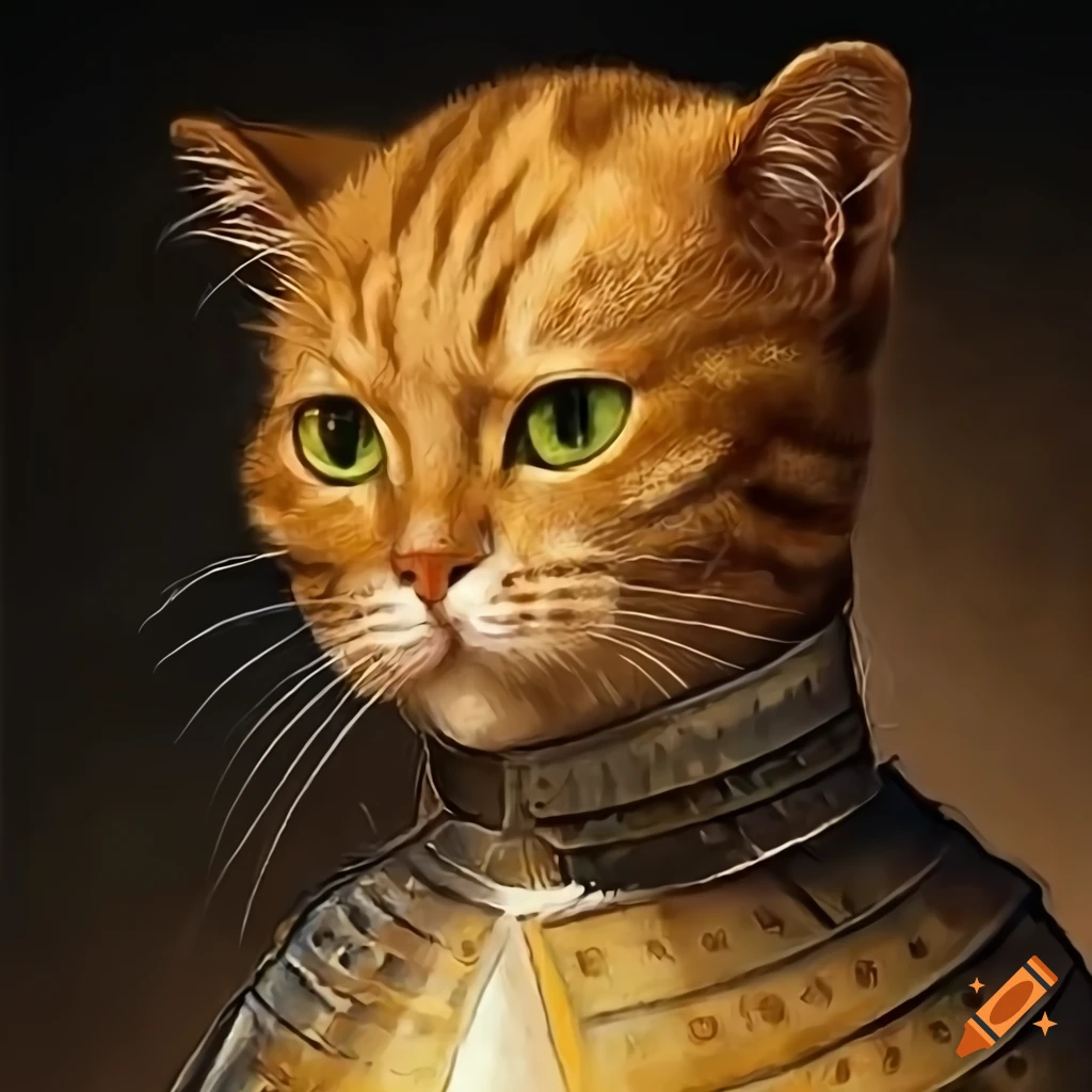 Medievalstyle painting of an armored cat on Craiyon