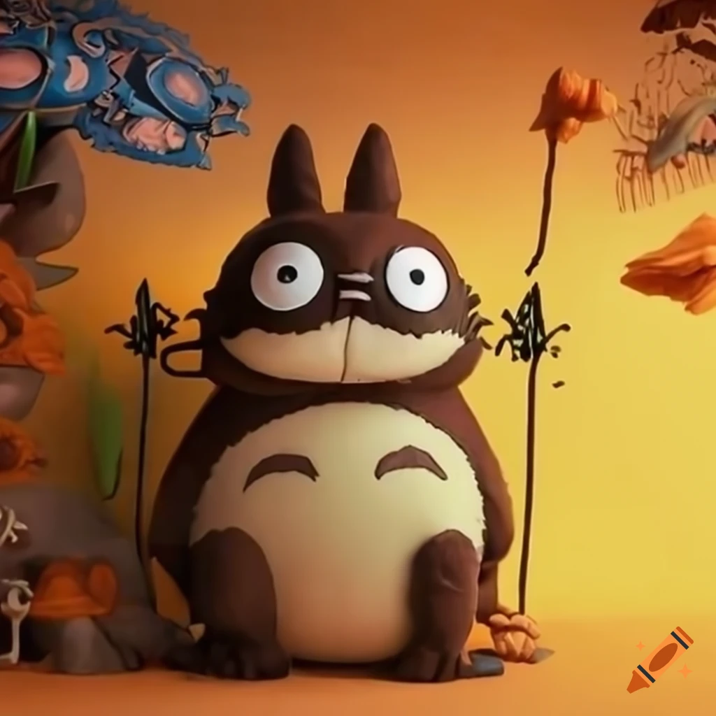 whimsical diorama of a Zelda-Garfield-Totoro inspired video game
