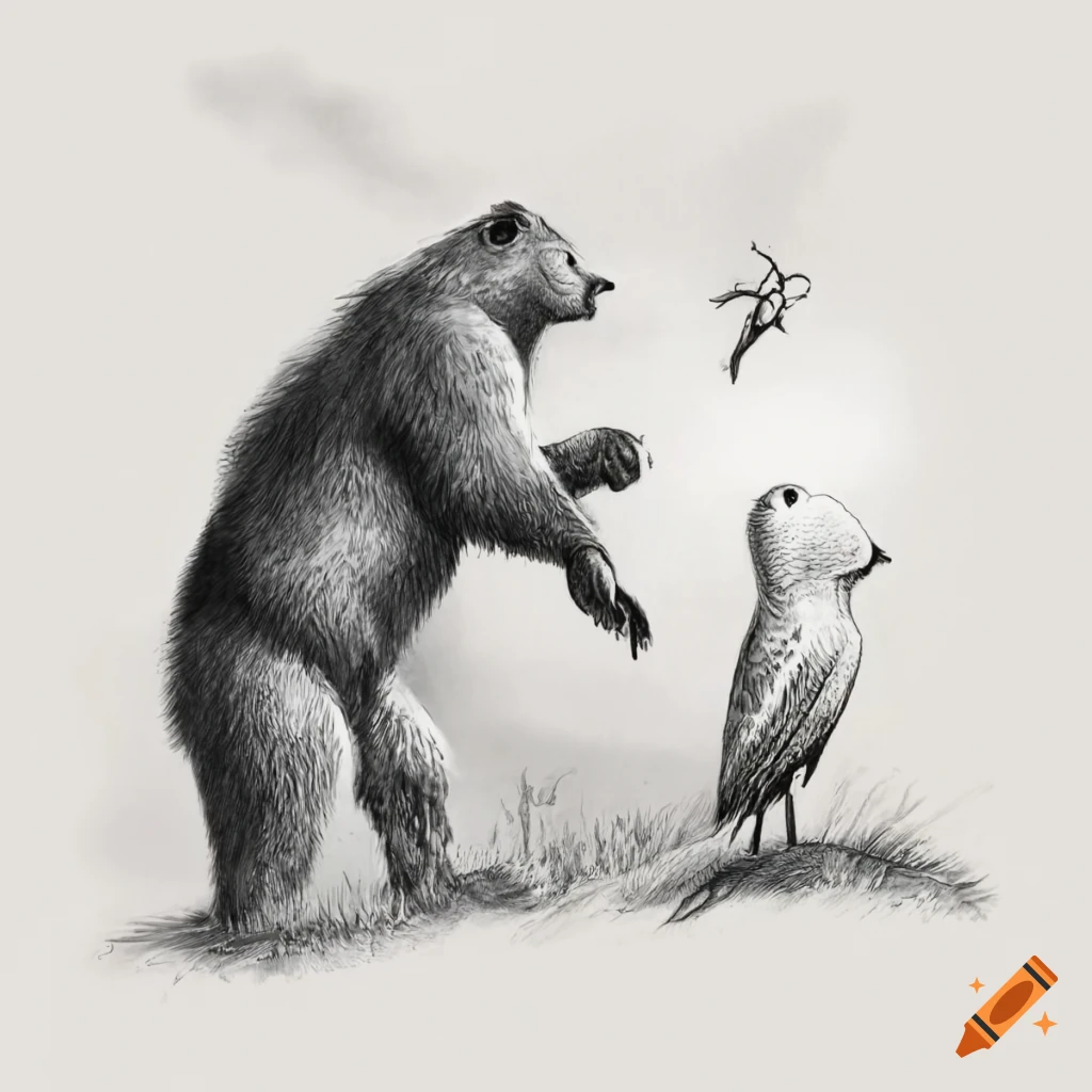 prehistoric cave art of a bear and a falcon